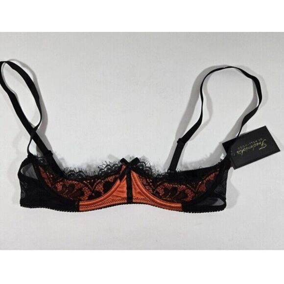 Fredericks of Hollywood Size 16 Bra Lux Lace OrangeSatin Shelf Open Cup Sexy NEW - Picture 1 of 2